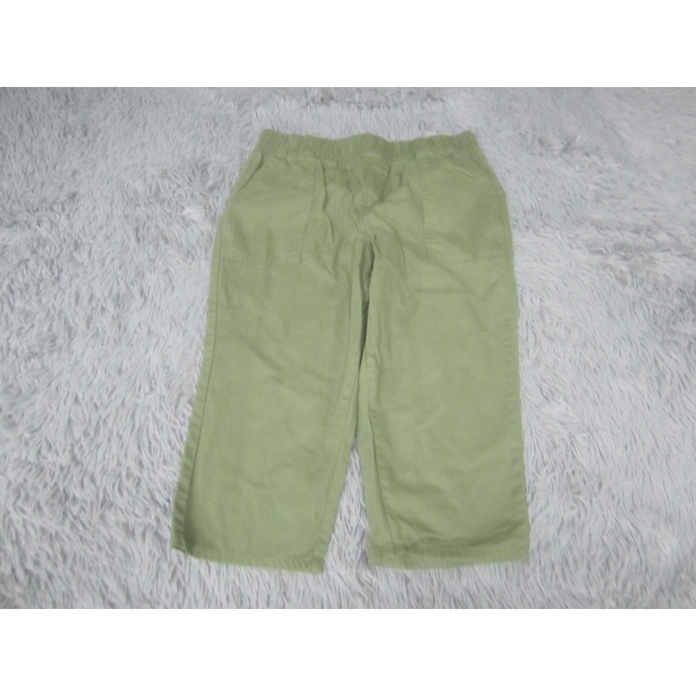 JUST Be... Pants Womens Medium Green Cotton Twill Capri Elastic Waist Casual